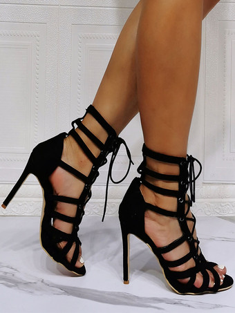 ハイヒール セクシー サンダル ブラック マイクロ スエード アッパー ピープトウ セクシー スカイ ハイヒール