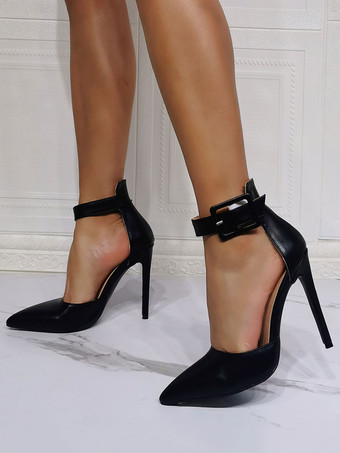 Womens Pointed Toe Ankle Strappy Stiletto Patent Leather High Heels Party  Shoes