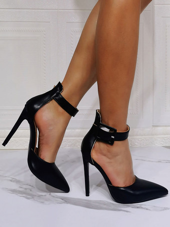 ハイヒール パーティー シューズ ブラック ポインテッド トゥ スティレット ヒール PU アッパー イブニング シューズ