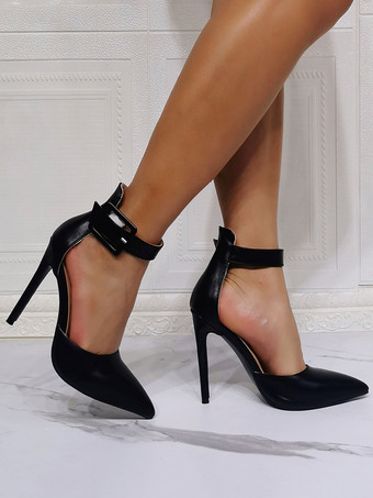 ハイヒール パーティー シューズ ブラック ポインテッド トゥ スティレット ヒール PU アッパー イブニング シューズ