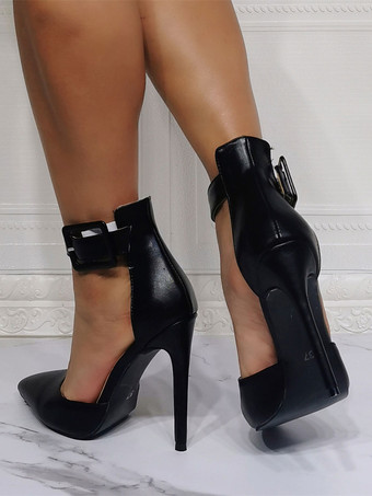 ハイヒール パーティー シューズ ブラック ポインテッド トゥ スティレット ヒール PU アッパー イブニング シューズ