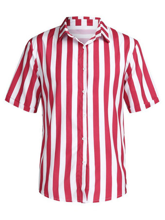 Men's Casual Shirt Turndown Collar Chic Stripes Red Men's Shirts