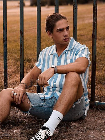 Light Sky BlueMen's Casual Shirt Turndown Collar Chic Stripes Red Men's Shirts