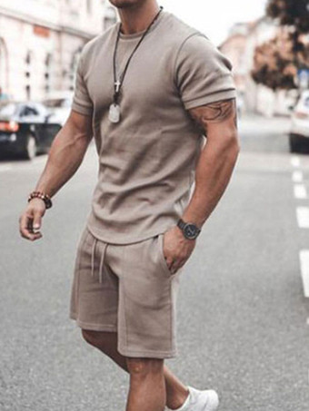 caqui Ropa deportiva para hombre  2 piezas  manga corta  cuello joya  blanco