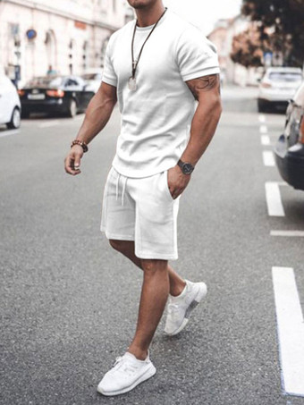 blanco Ropa deportiva para hombre  2 piezas  manga corta  cuello joya  blanco