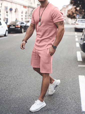 RosaRopa deportiva para hombre  2 piezas  manga corta  cuello joya  blanco