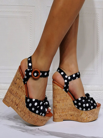 レディース ウェッジ サンダル 魅力的なサテン チェーン ピープトウ ウェッジ ヒール