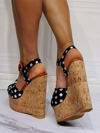 レディース ウェッジ サンダル 魅力的なサテン チェーン ピープトウ ウェッジ ヒール