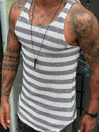 gris clair Chars de vêtements pour hommes T-shirts & Tanks Tank Tank Tank Singlet Bijou Col Strips Slim Fit Grey Grey Summer Top