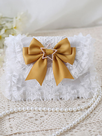 オレンジ ロリータバッグ スイート ベビーPUレザー弓レース装飾PUレザークロスボディバッグロリータアクセサリー ブルー