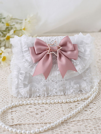 カメオピンクロリータバッグ スイート ベビーPUレザー弓レース装飾PUレザークロスボディバッグロリータアクセサリー ブルー