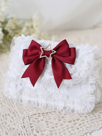 ワインレッド ロリータバッグ スイート ベビーPUレザー弓レース装飾PUレザークロスボディバッグロリータアクセサリー ブルー