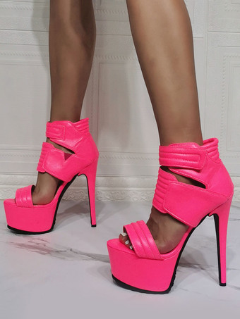 マゼンタ 女性のハイヒールのブーツ PU レザー オープントゥ スティレットヒール セクシーなヒールのブーツ