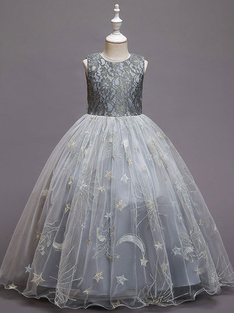 グレイレッド フラワー ガール ドレス ジュエル ネック ノースリーブ 足首までの長さ A ライン 刺繍 ポリエステル キッズ パーティー ドレス