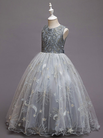 レッド フラワー ガール ドレス ジュエル ネック ノースリーブ 足首までの長さ A ライン 刺繍 ポリエステル キッズ パーティー ドレス