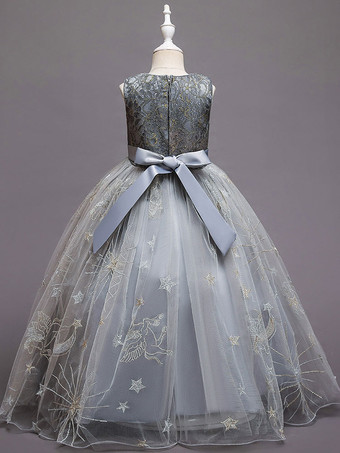 レッド フラワー ガール ドレス ジュエル ネック ノースリーブ 足首までの長さ A ライン 刺繍 ポリエステル キッズ パーティー ドレス