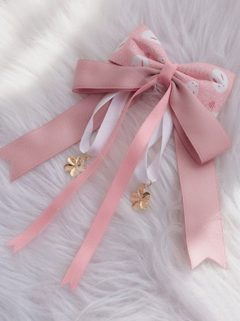 Wa Lolita Headdress Pink Sakura Pattern Bow Linen Cotton Blend Headwear Bows Flowers Lolita Hair Accessories