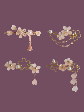 ワシントン州ロリータヘッドドレスピンクの金属の花フリンジさくらパターンの帽子のロリータヘアアクセサリー