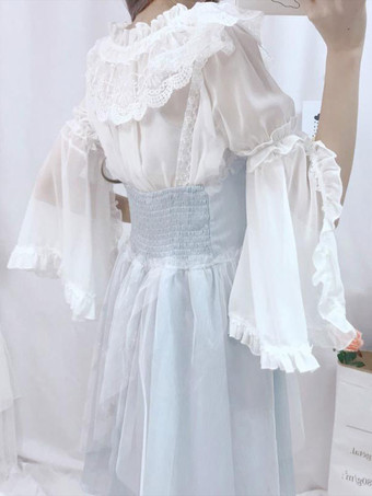 甘いロリータ ブラウス レース フリル 長袖 ブラウス ポリエステル アプリコット ロリータ シャツ