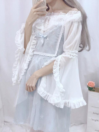 甘いロリータ ブラウス レース フリル 長袖 ブラウス ポリエステル アプリコット ロリータ シャツ