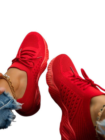 rouge Baskets pour femmes Chaussures de sport Chaussures de sport plates à enfiler à bout rond en maille rose