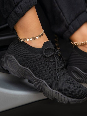 noir Baskets pour femmes Chaussures de sport Chaussures de sport plates à enfiler à bout rond en maille rose