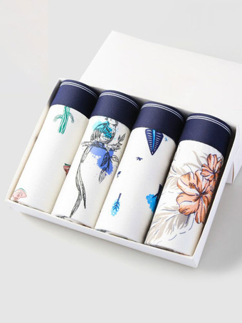 イエローメンズ ライクラ コットン ボックス ブリーフ ミッドライズ スポーツ プリント 通気性下着 4 枚