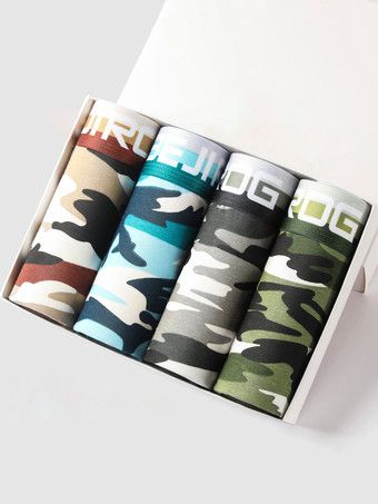 メンズ ライクラ コットン ボックス ブリーフ ミッドライズ スポーツ プリント 通気性下着 4 枚