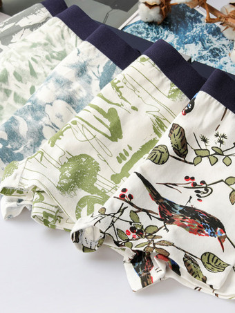 メンズ ライクラ コットン ボックス ブリーフ ミッドライズ スポーツ プリント 通気性下着 4 枚