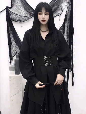 Gothic SK Punk Kleid Schwarzer Rock Polyester Täglicher lässiger langer Rock