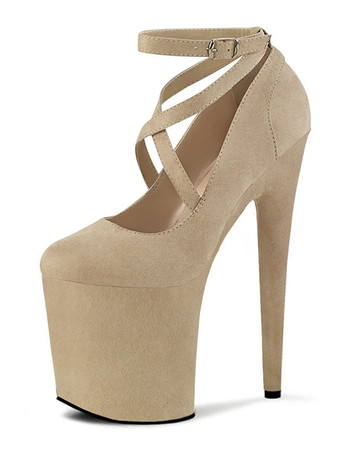 アプリコット女性セクシーハイヒールアプリコットラウンドトゥバックルセクシースティレットヒールスカイハイヒールアンクルストラップヒール ポールダンスシューズ