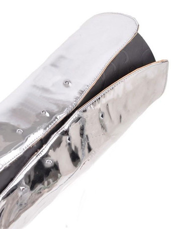 女性のセクシーなブーツオープントゥジッパースパンコールスティレットヒールレイブクラブシルバーサイハイブーツ膝上ブーツ