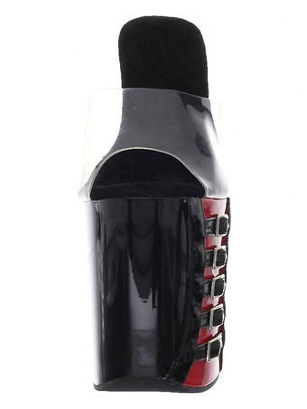 女性のためのセクシーなサンダル赤いPVCアッパーオープントゥスティレットヒールスカイハイヒールミュール ポールダンスシューズ