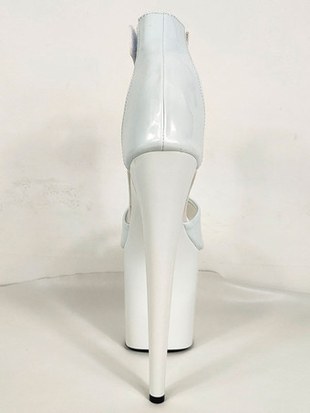 ハイヒールセクシーサンダルホワイトPUレザーオープントゥスチレットヒールスカイハイヒールアンクルストラップヒール ポールダンスシューズ