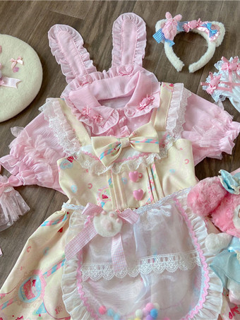 Sweet Lolita Blouses Pink Long Sleeves Lace Lolita Top Bow Lolita Shirt