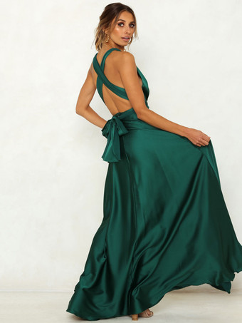 Vestidos de fiesta Vestido largo de verano largo de lycra spandex sin mangas verde