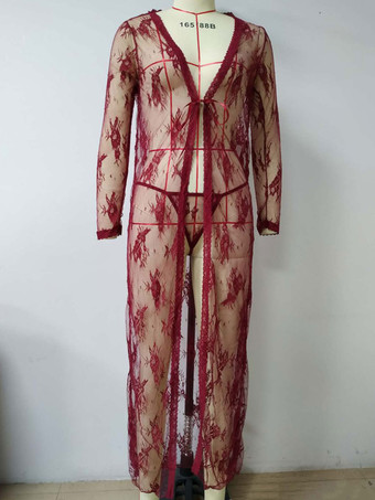 ローブ パンティ セット ランジェリー 女性用 レッド レースアップ 花柄 透けレース セクシー