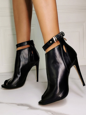 Black Peep Toe Ankle Stiletto High Heels Boots Shoes