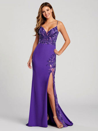 プラムイブニングドレスボールガウンVネック背中の開いたポリエステル床の長さのアップリケライトスカイブルーフォーマルパーティードレス