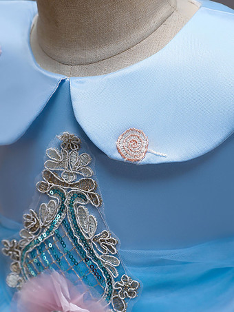 フラワーガールドレスブルージュエルネックノースリーブボウチュールポリエステルコットンフラワーキッズソーシャルパーティードレス