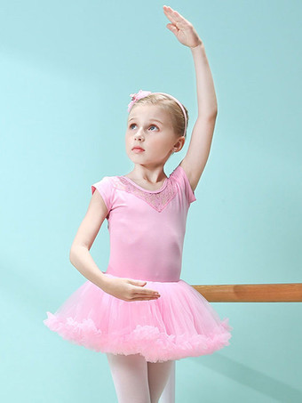 バレエドレスピンクレディースキッズダンサーカットアウトフリルアートワークプリーツコットンブレンドドレスチュニックパフォーマンスウェア