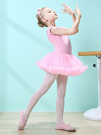 バレエドレスピンクレディースキッズダンサーカットアウトフリルアートワークプリーツコットンブレンドドレスチュニックパフォーマンスウェア