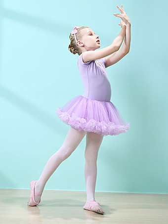 バレエドレスピンクレディースキッズダンサーカットアウトフリルアートワークプリーツコットンブレンドドレスチュニックパフォーマンスウェア