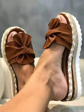 Sandales compensées femme marron avec noeud Mules femme
