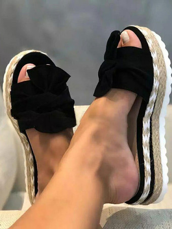 ブラック 女性ヒールスリッパブラウンオープントゥフラットヒールスリッポンテリーアッパーヒールミュール