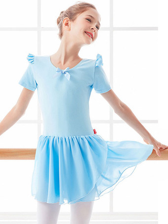 ライトスカイブルーバレエドレスピンクレディースキッズバレリーナボウプリーツアートワークバックレスライクラスパンデックスドレスチュニックダンスウェア