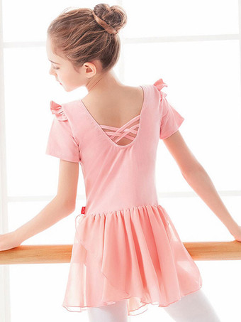 バレエドレスピンクレディースキッズバレリーナボウプリーツアートワークバックレスライクラスパンデックスドレスチュニックダンスウェア
