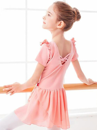 バレエドレスピンクレディースキッズバレリーナボウプリーツアートワークバックレスライクラスパンデックスドレスチュニックダンスウェア