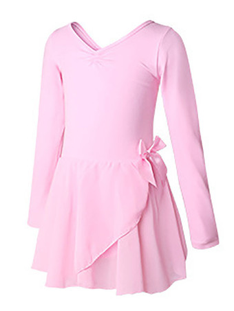 バレエドレスピンクレディースキッズダンサーボウプリーツアートワークプリーツコットンブレンドドレスチュニックパフォーマンスウェア