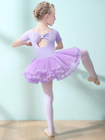 ラベンダーバレエダンスコスチュームピンクレディースキッズダンサーカットアウトフリルアートワークプリーツコットンブレンドドレスチュニックパフォーマンスウェア